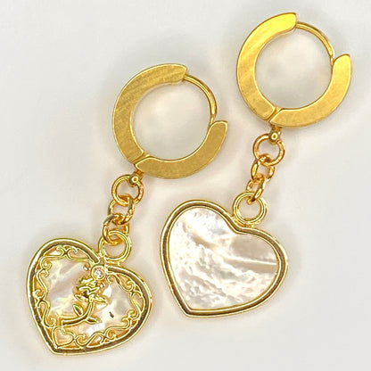 Mother of Pearl Heart Huggie Hoop Earrings