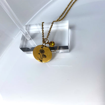 Gold Birth Flower & Birthstone Cable Chain Necklace