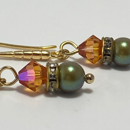 Boucles d'oreilles en laiton plaqué or avec cristaux et perles autrichiennes