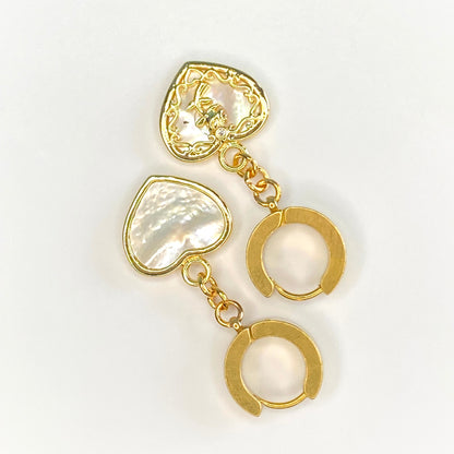 Mother of Pearl Heart Huggie Hoop Earrings