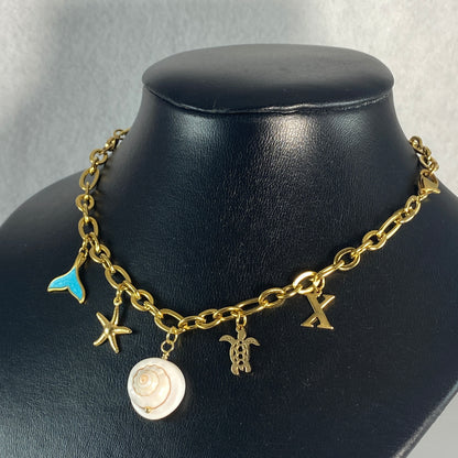 Beach Shell & Initial Charm Necklace Stainless Steel - MADE IN CANADA