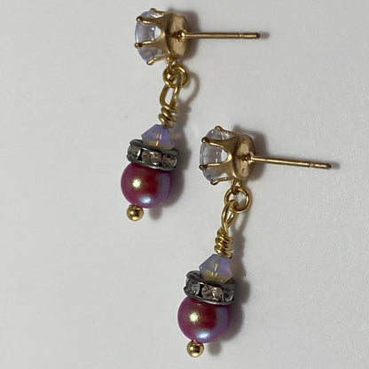 Boucles d'oreilles à tige en alliage de métal plaqué or avec cristaux et perles autrichiennes et pierres en zircone cubique