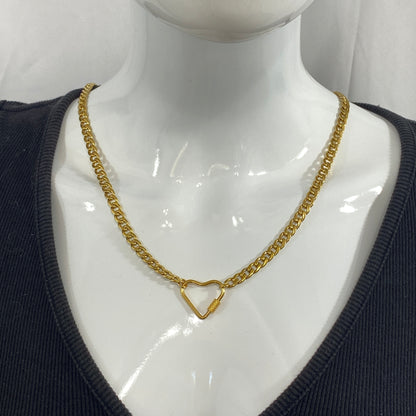 Gold Heart Carabiner & Birthstone Flat Miami Cuban Chain Necklace