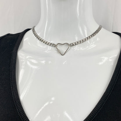 Silver Heart Carabiner & Birthstone on Miami Cuban Chain Necklace