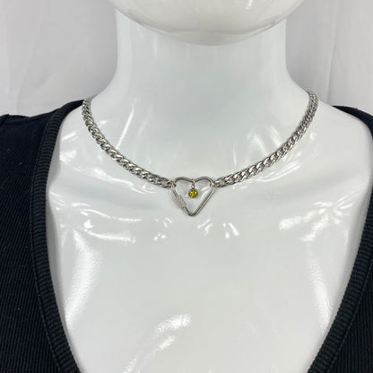 Silver Heart Carabiner & Birthstone on Miami Cuban Chain Necklace