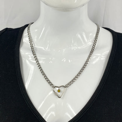 Silver Heart Carabiner & Birthstone on Miami Cuban Chain Necklace