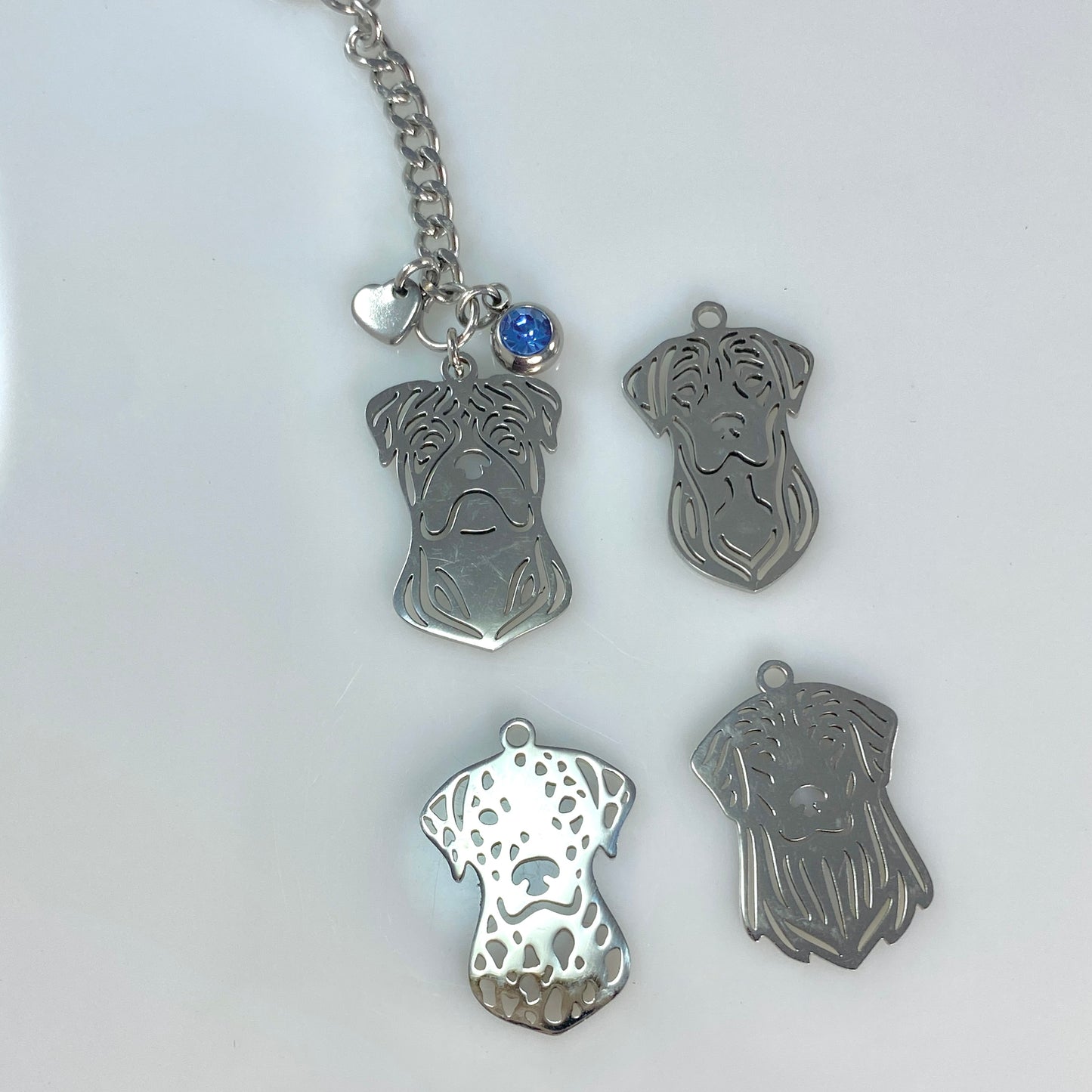 Dalmatian Dog Head & Birthstone Keychain