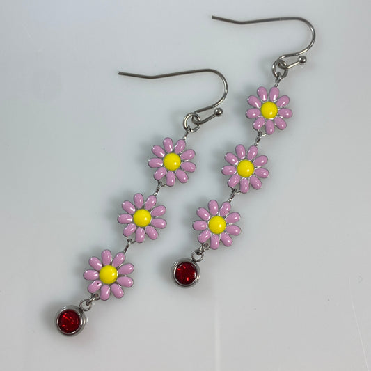 Enamel Flower Hook Earrings