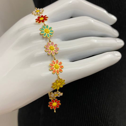Enamel Flower Chain Bracelet