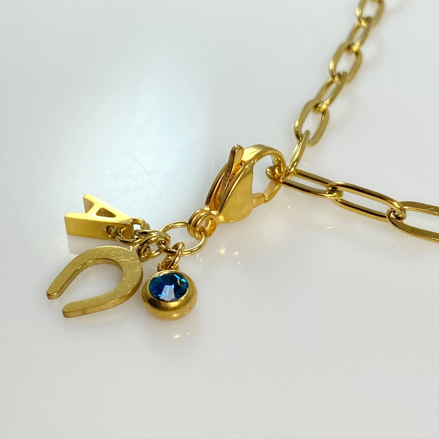 Gold Horseshoe Initial Letter Birthstone Charm