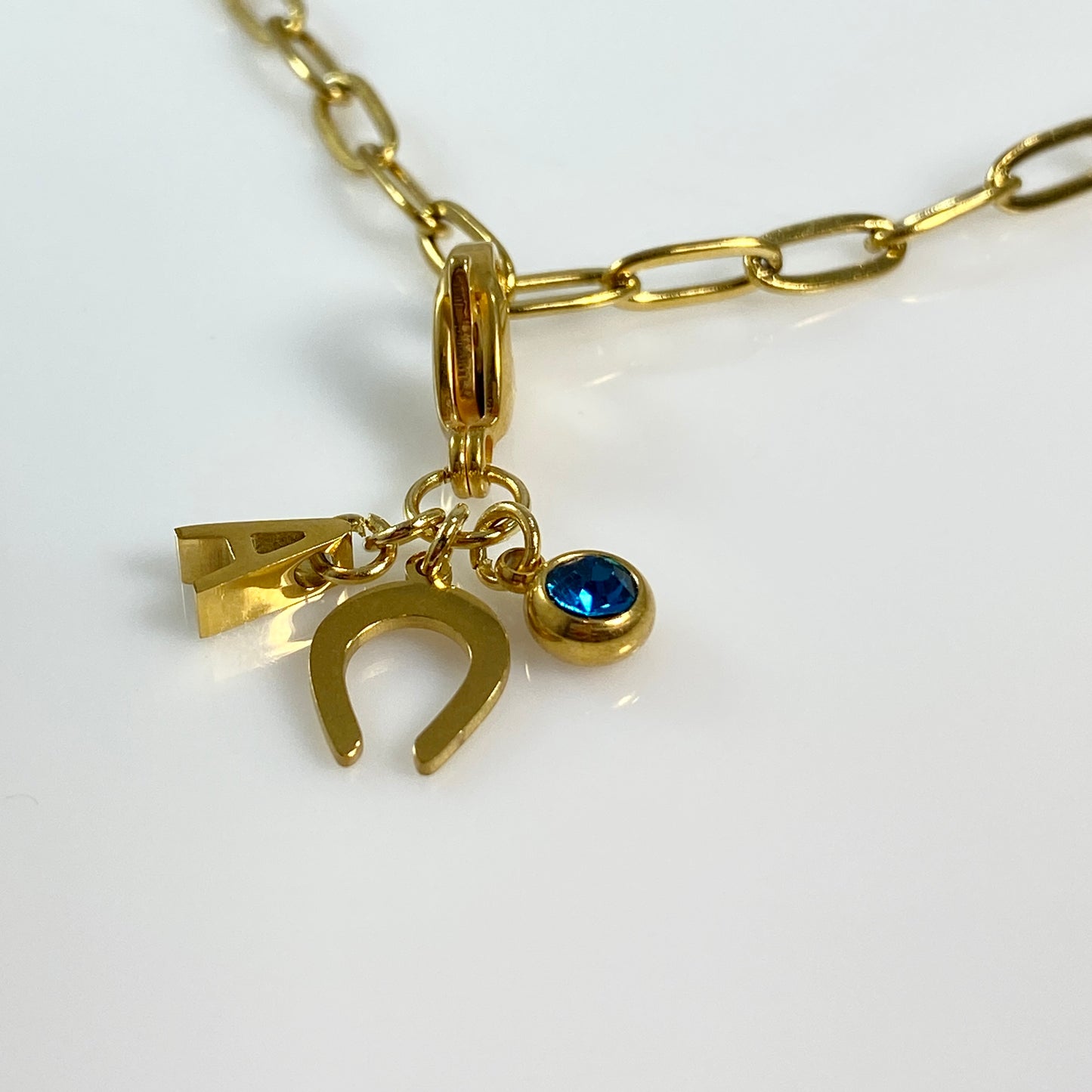 Gold Horseshoe Initial Letter Birthstone Charm