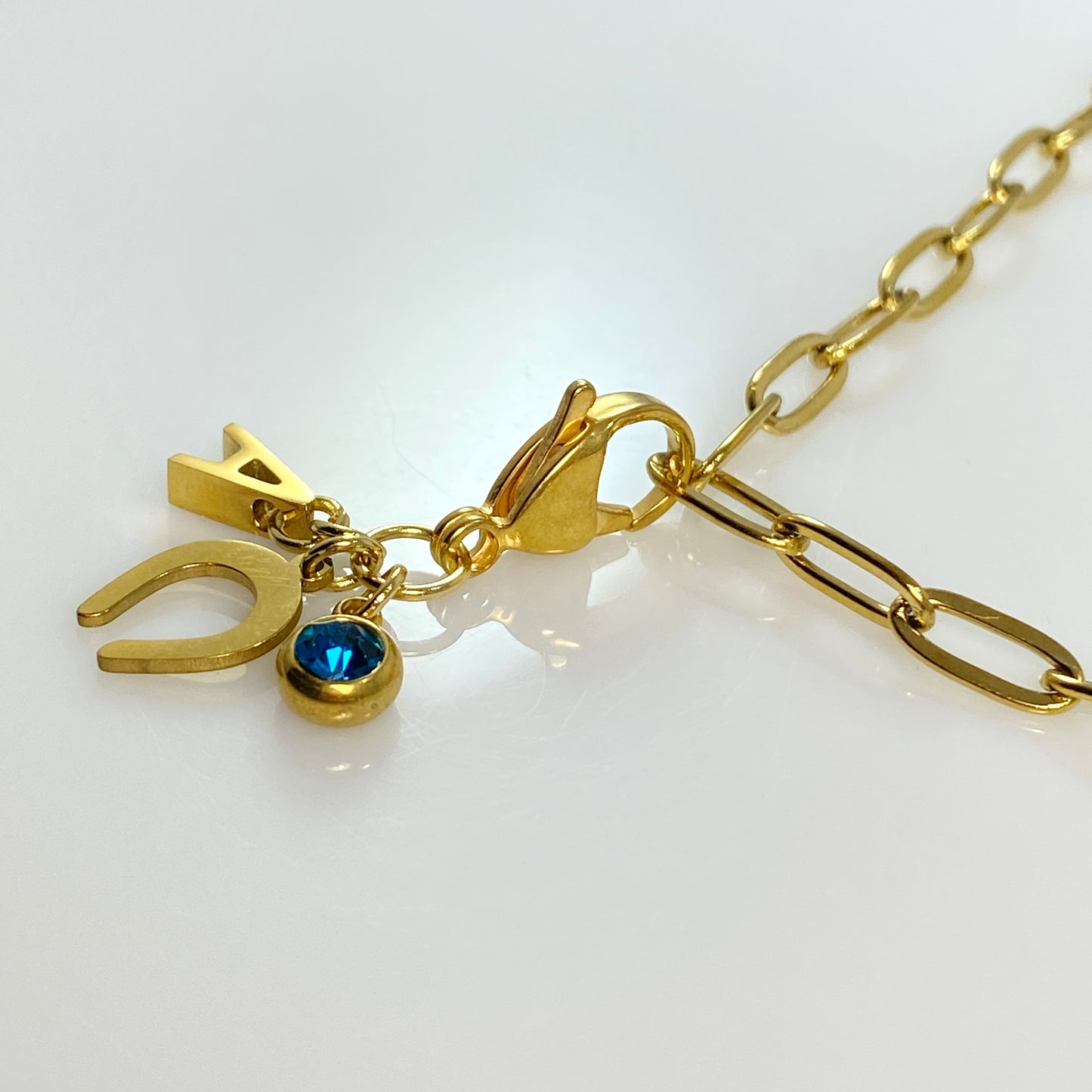 Gold Horseshoe Initial Letter Birthstone Charm