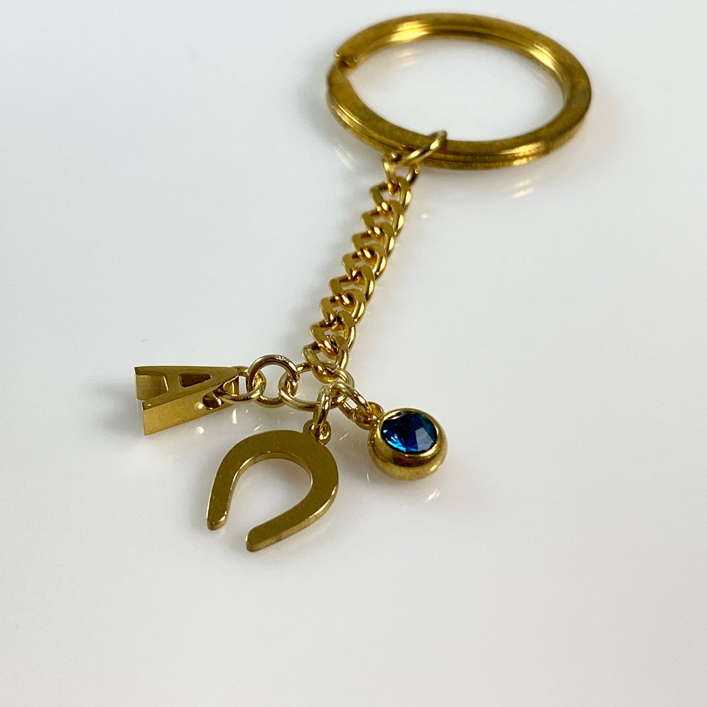 Gold Horseshoe Initial Letter Birthstone Keychain