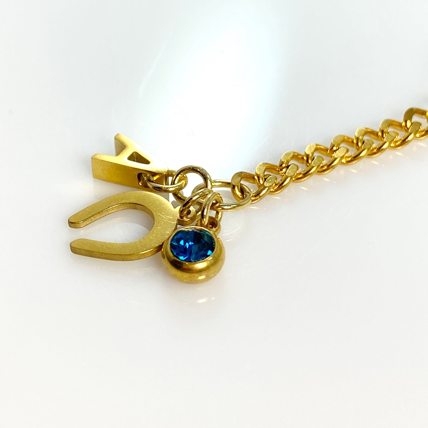 Gold Horseshoe Initial Letter Birthstone Keychain