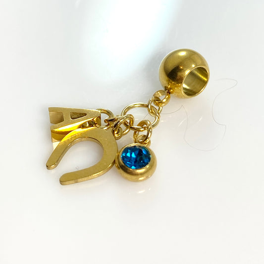 Gold Horseshoe Initial Letter Birthstone Charm