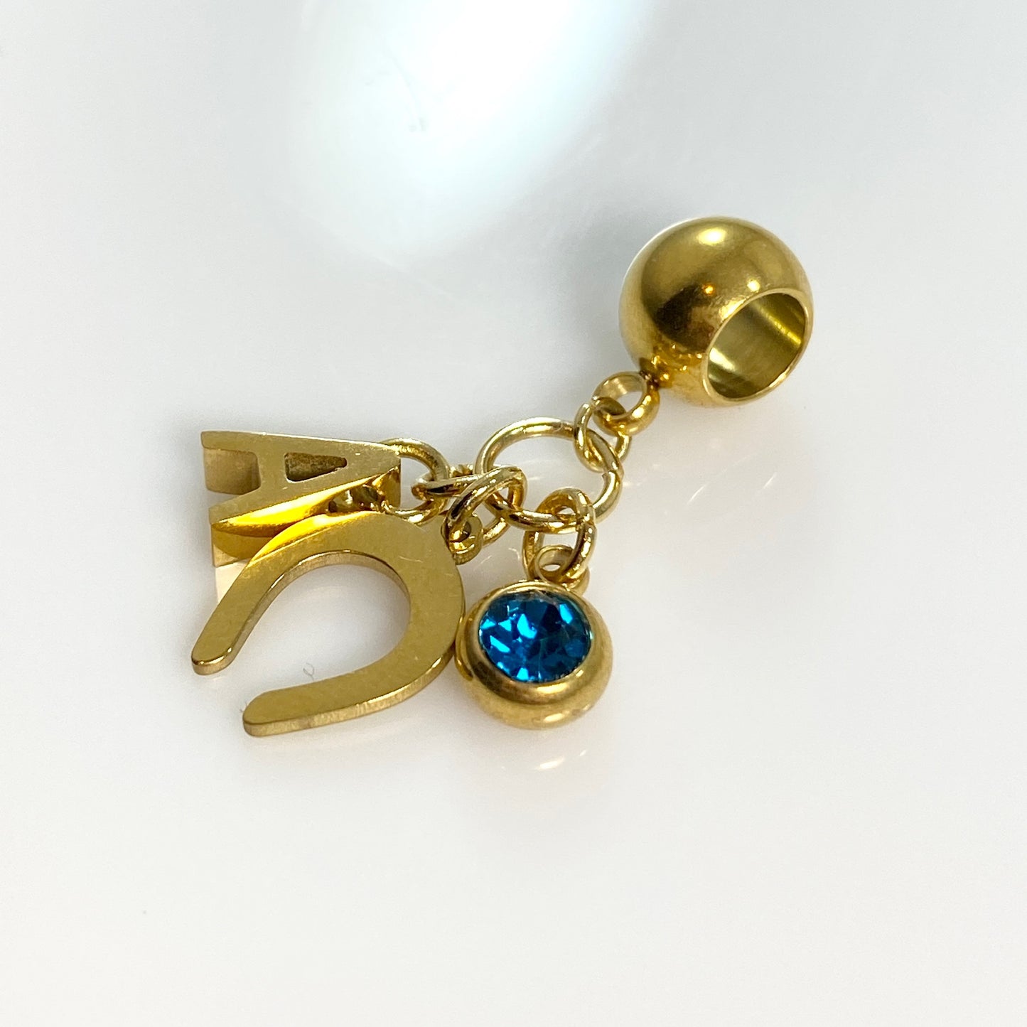 Gold Horseshoe Initial Letter Birthstone Charm