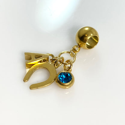 Gold Horseshoe Initial Letter Birthstone Charm