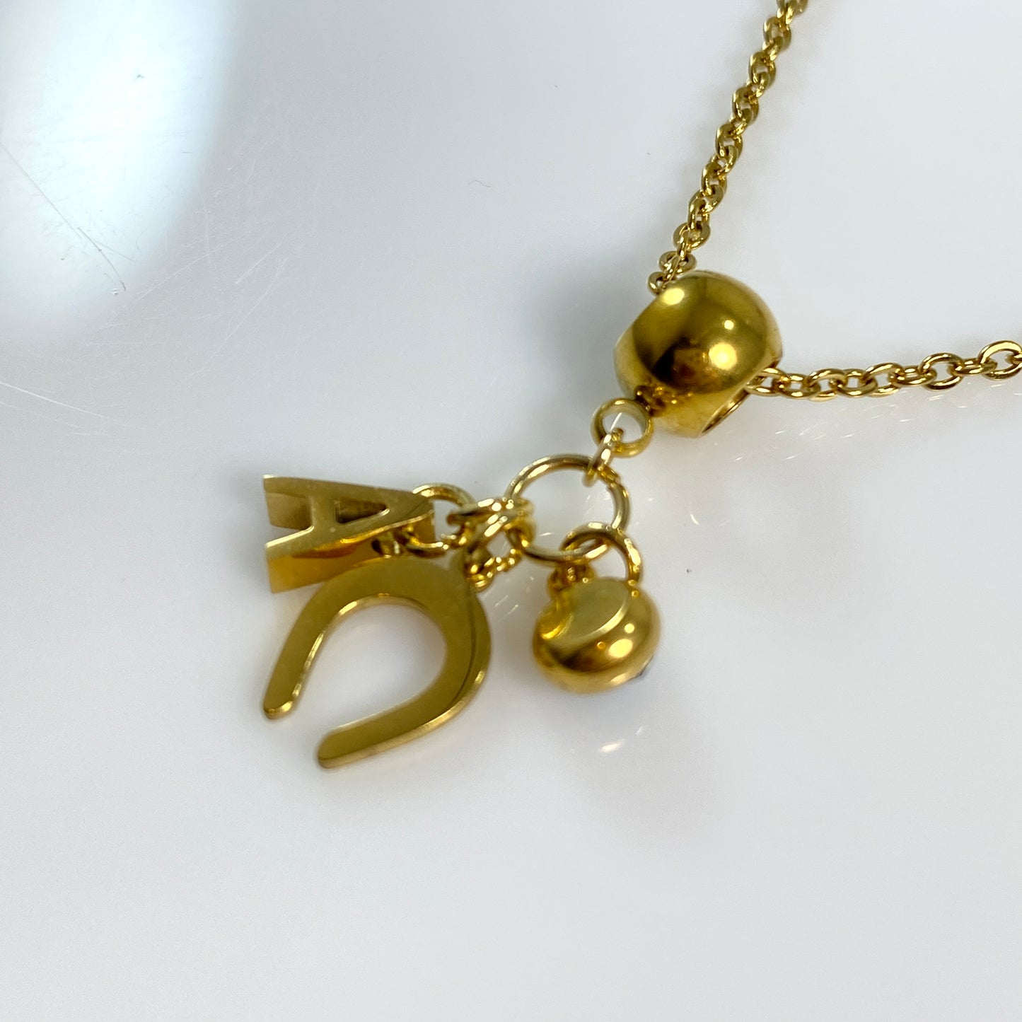 Gold Horseshoe Initial Letter Birthstone Charm