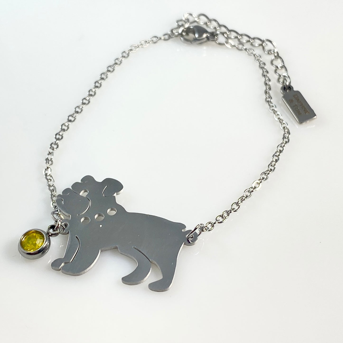 French Bulldog & Birthstone Cable Chain Bracelet