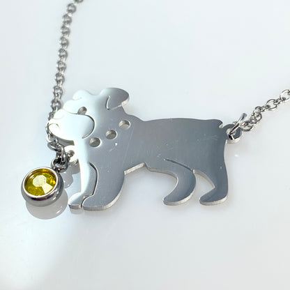 French Bulldog & Birthstone Cable Chain Bracelet
