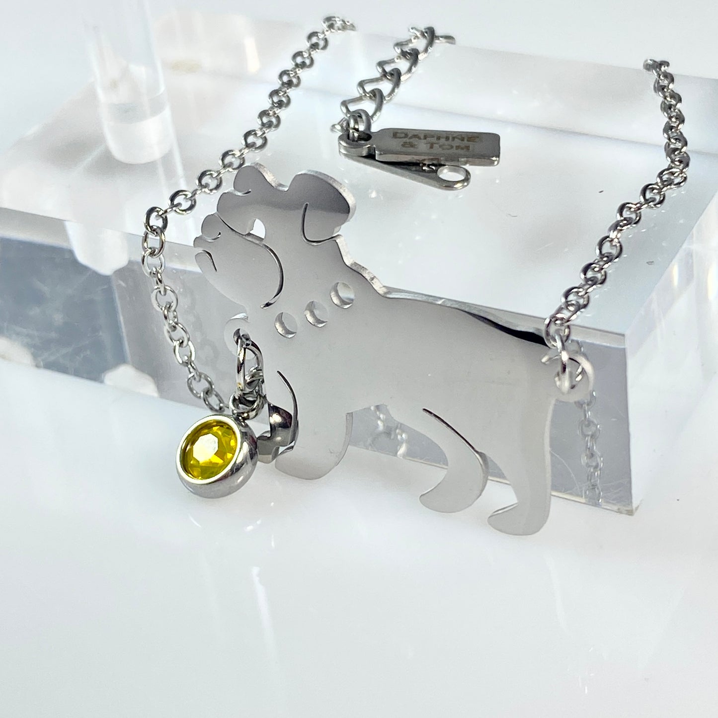 French Bulldog & Birthstone Cable Chain Bracelet