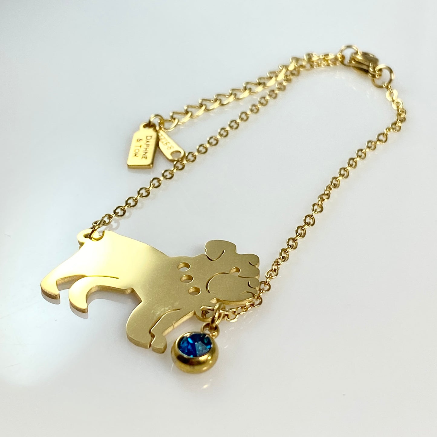 French Bulldog & Birthstone Cable Chain Bracelet