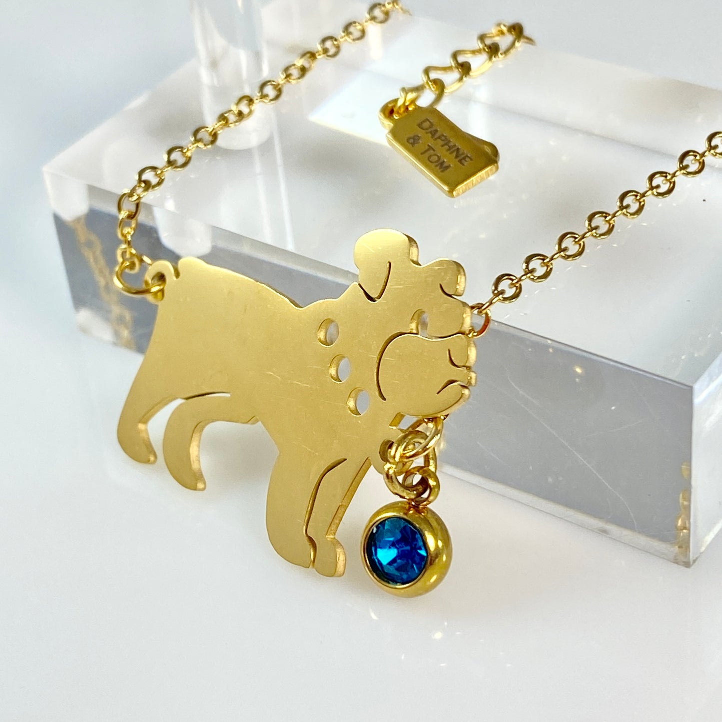 French Bulldog & Birthstone Cable Chain Bracelet