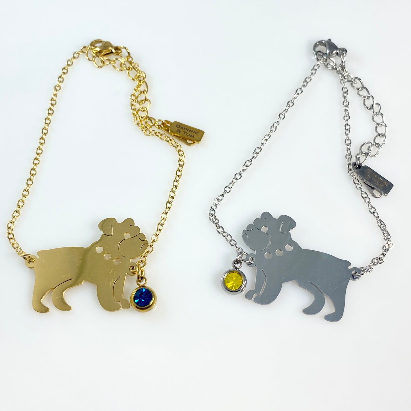 French Bulldog & Birthstone Cable Chain Bracelet