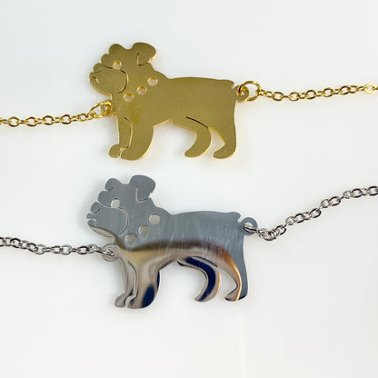 French Bulldog & Birthstone Cable Chain Bracelet