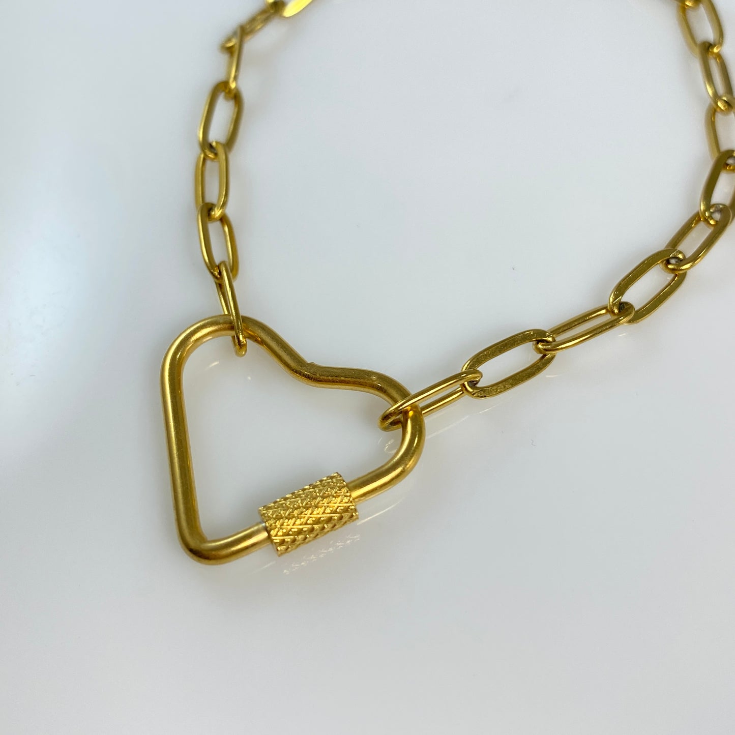 Heart Carabiner on Paperclip Chain Necklace