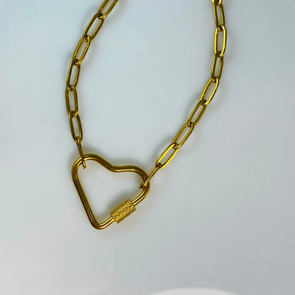Heart Carabiner on Paperclip Chain Necklace