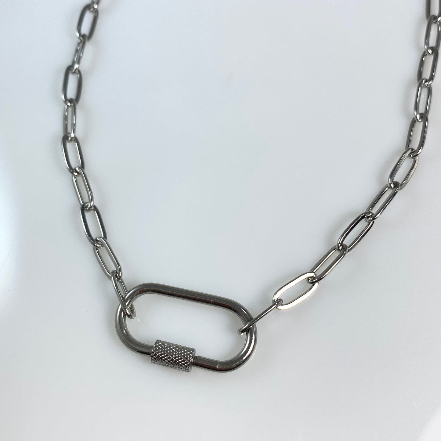 Oval Carabiner on Paperclip Chain Necklace