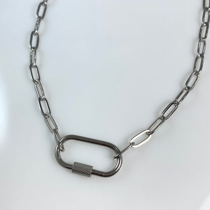 Oval Carabiner on Paperclip Chain Necklace