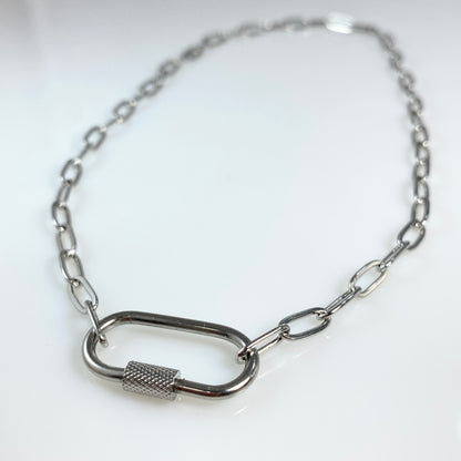 Oval Carabiner on Paperclip Chain Necklace