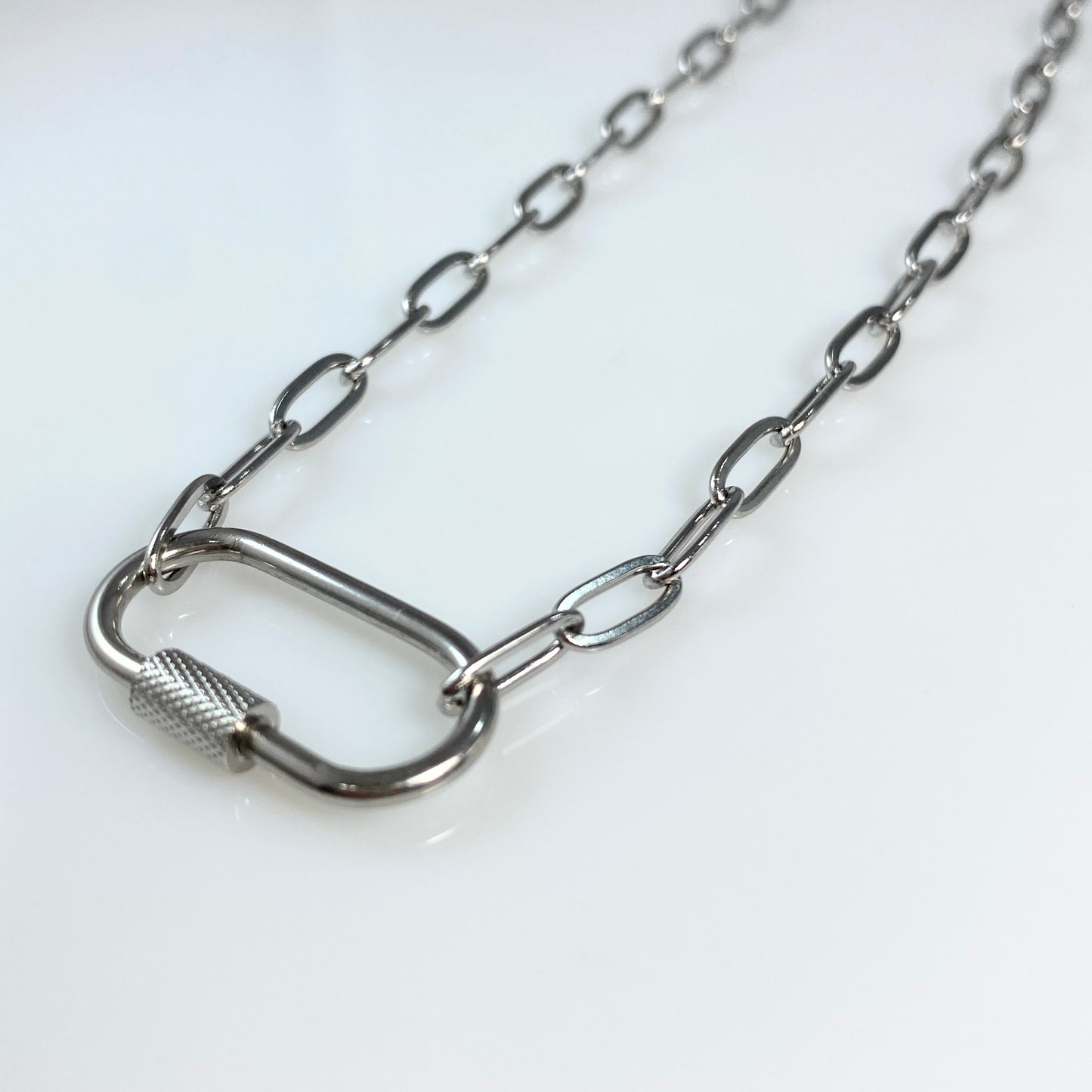 Oval Carabiner on Paperclip Chain Necklace