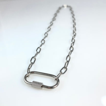 Oval Carabiner on Paperclip Chain Necklace