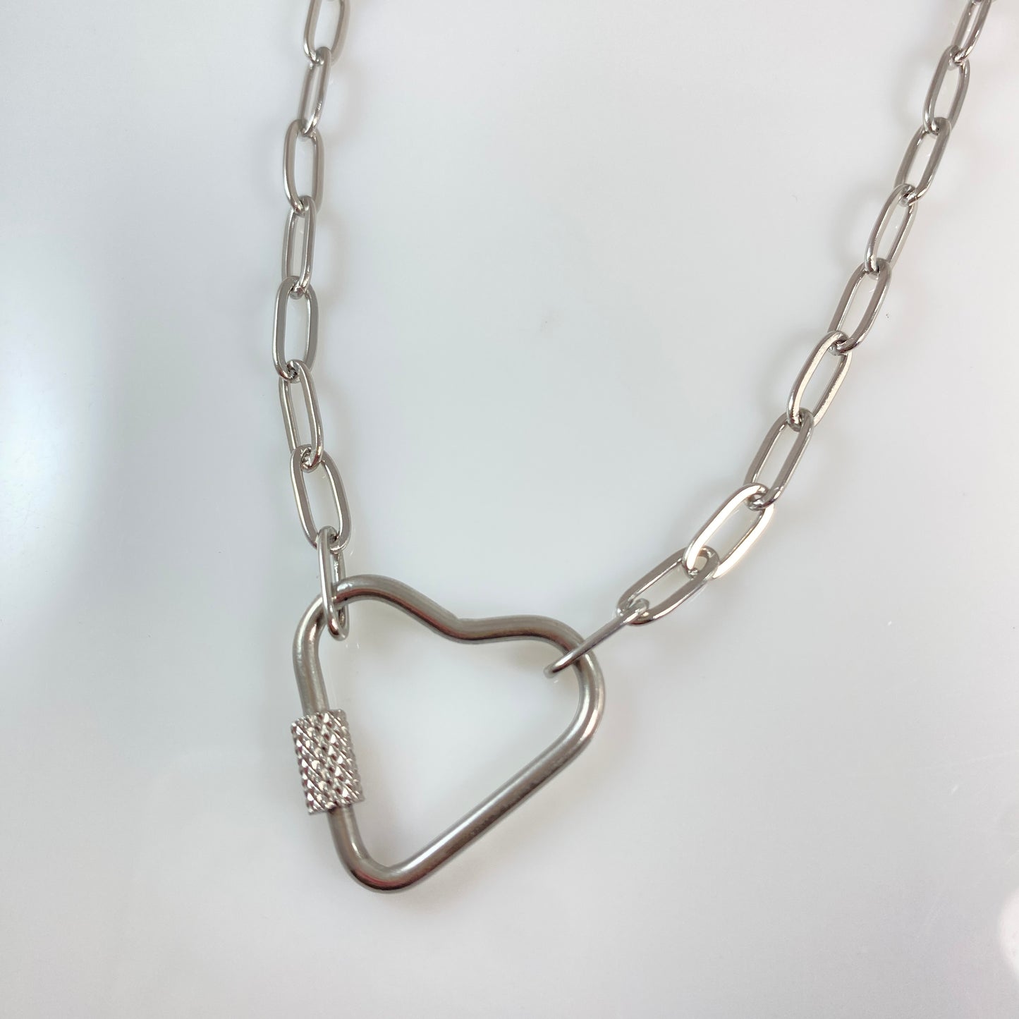 Heart Carabiner on Paperclip Chain Necklace
