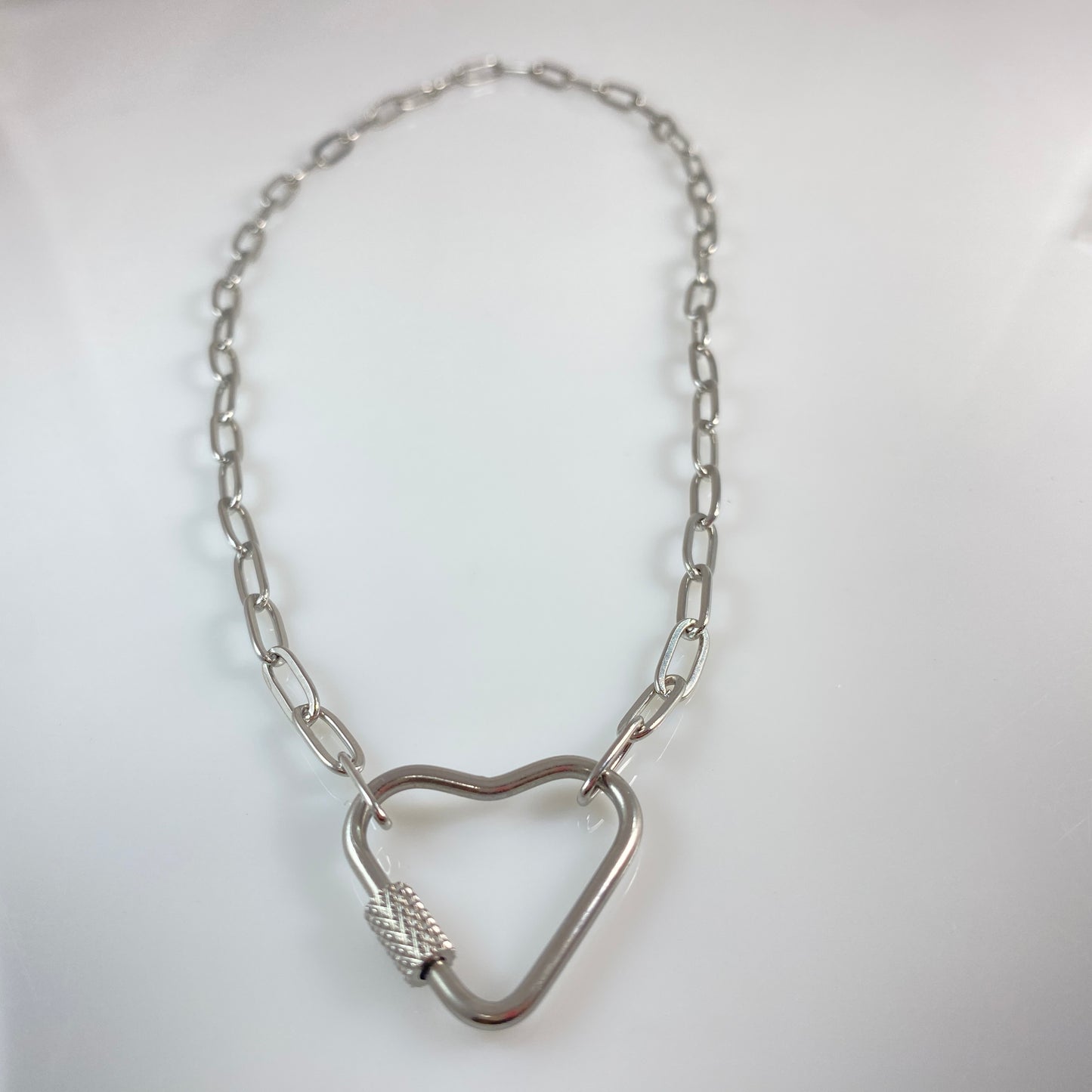 Heart Carabiner on Paperclip Chain Necklace
