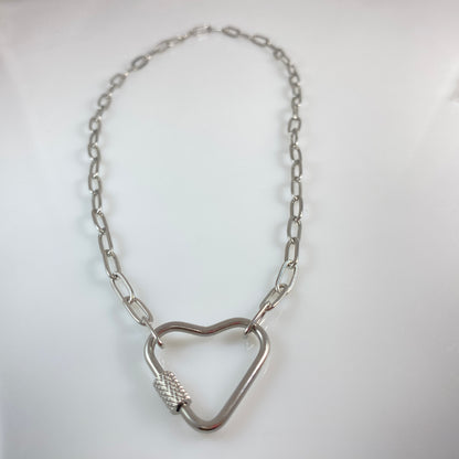 Heart Carabiner on Paperclip Chain Necklace