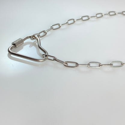 Heart Carabiner on Paperclip Chain Necklace