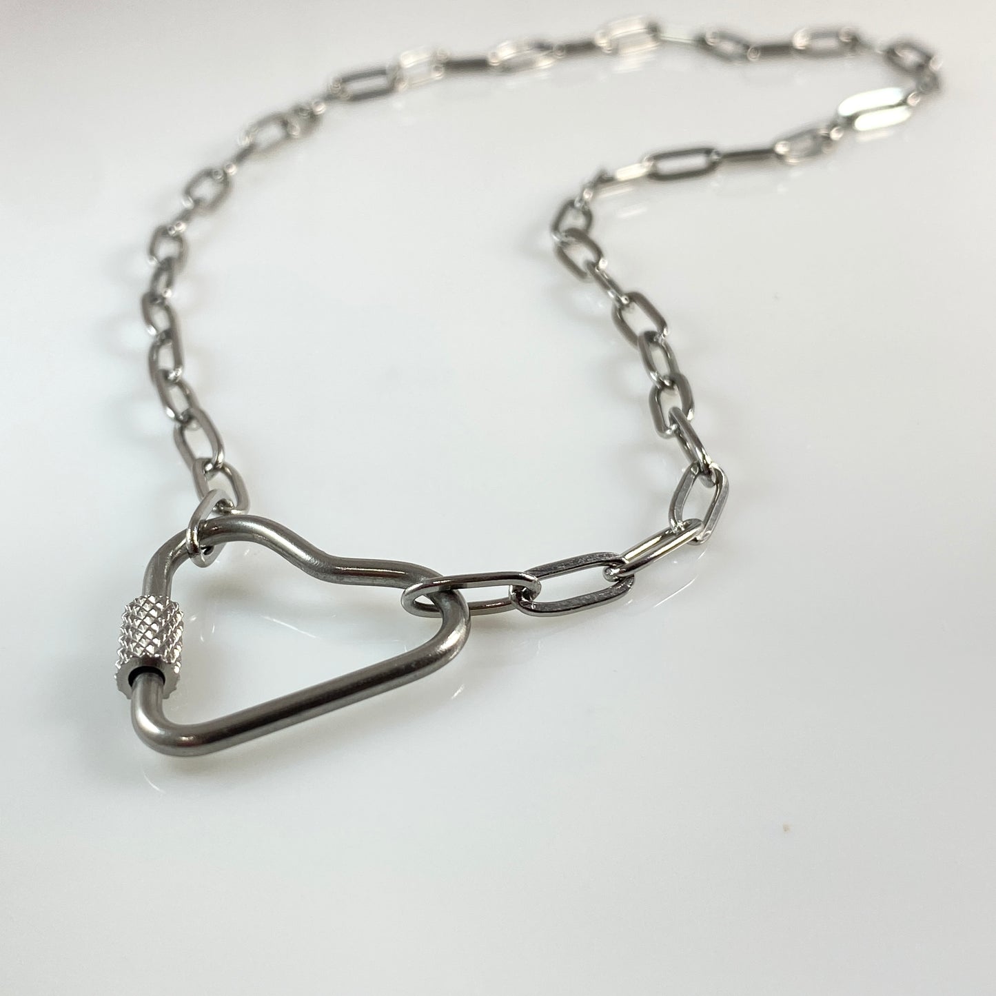 Heart Carabiner on Paperclip Chain Necklace