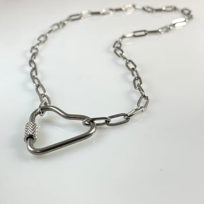 Heart Carabiner on Paperclip Chain Necklace