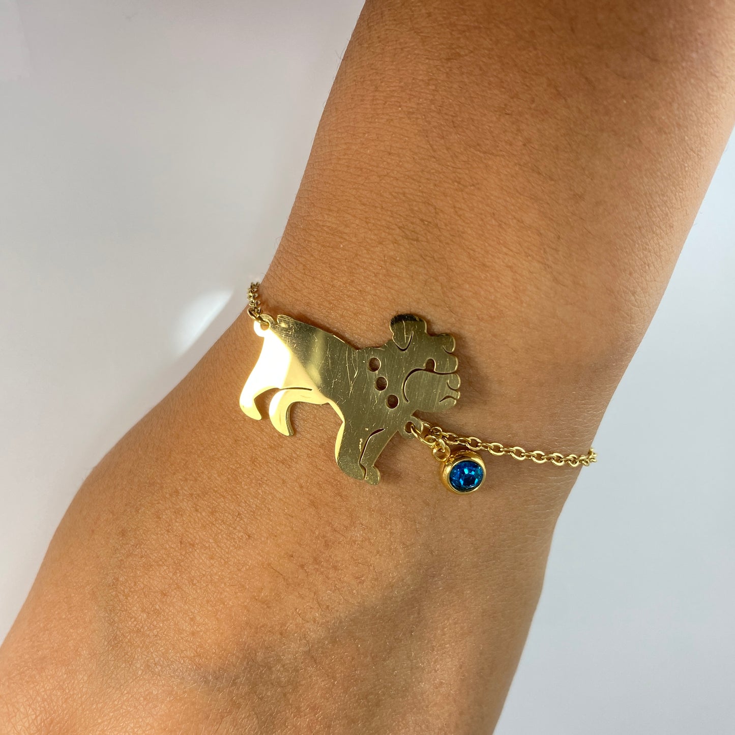 French Bulldog & Birthstone Cable Chain Bracelet