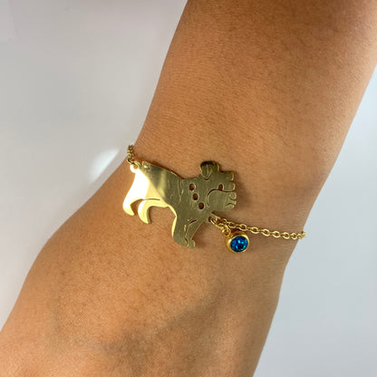 French Bulldog & Birthstone Cable Chain Bracelet