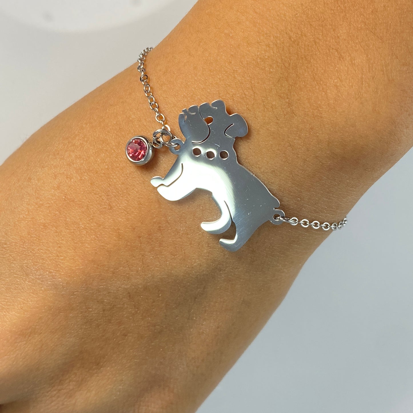 French Bulldog & Birthstone Cable Chain Bracelet