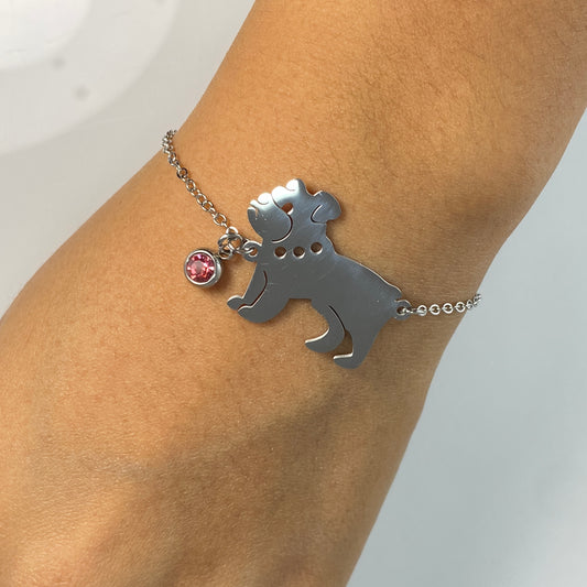French Bulldog & Birthstone Cable Chain Bracelet