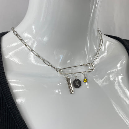 Love, Birthstone & Initial Letter Safety Pin on Paperclip Chain Necklace
