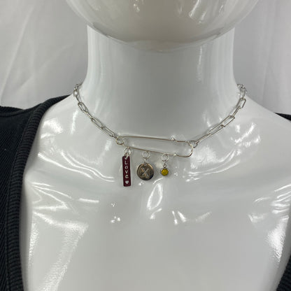 Love, Birthstone & Initial Letter Safety Pin on Paperclip Chain Necklace