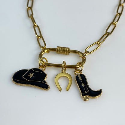 Oval Carabiner Cowgirl Cowboy Charms on Paperclip Chain Necklace