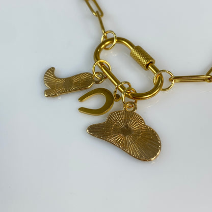 Oval Carabiner Cowgirl Cowboy Charms on Paperclip Chain Necklace